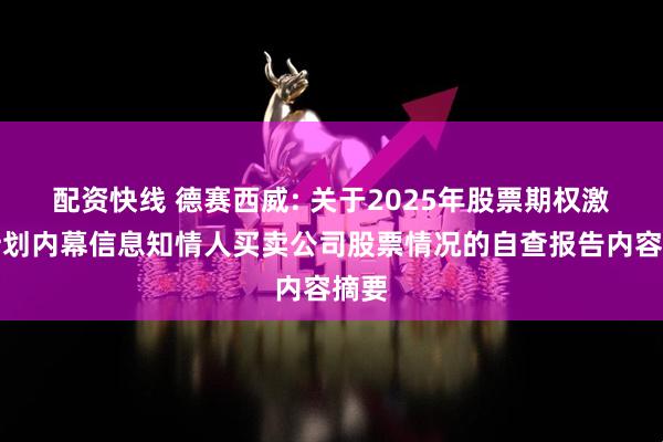 配资快线 德赛西威: 关于2025年股票期权激励计划内幕信息知情人买卖公司股票情况的自查报告内容摘要